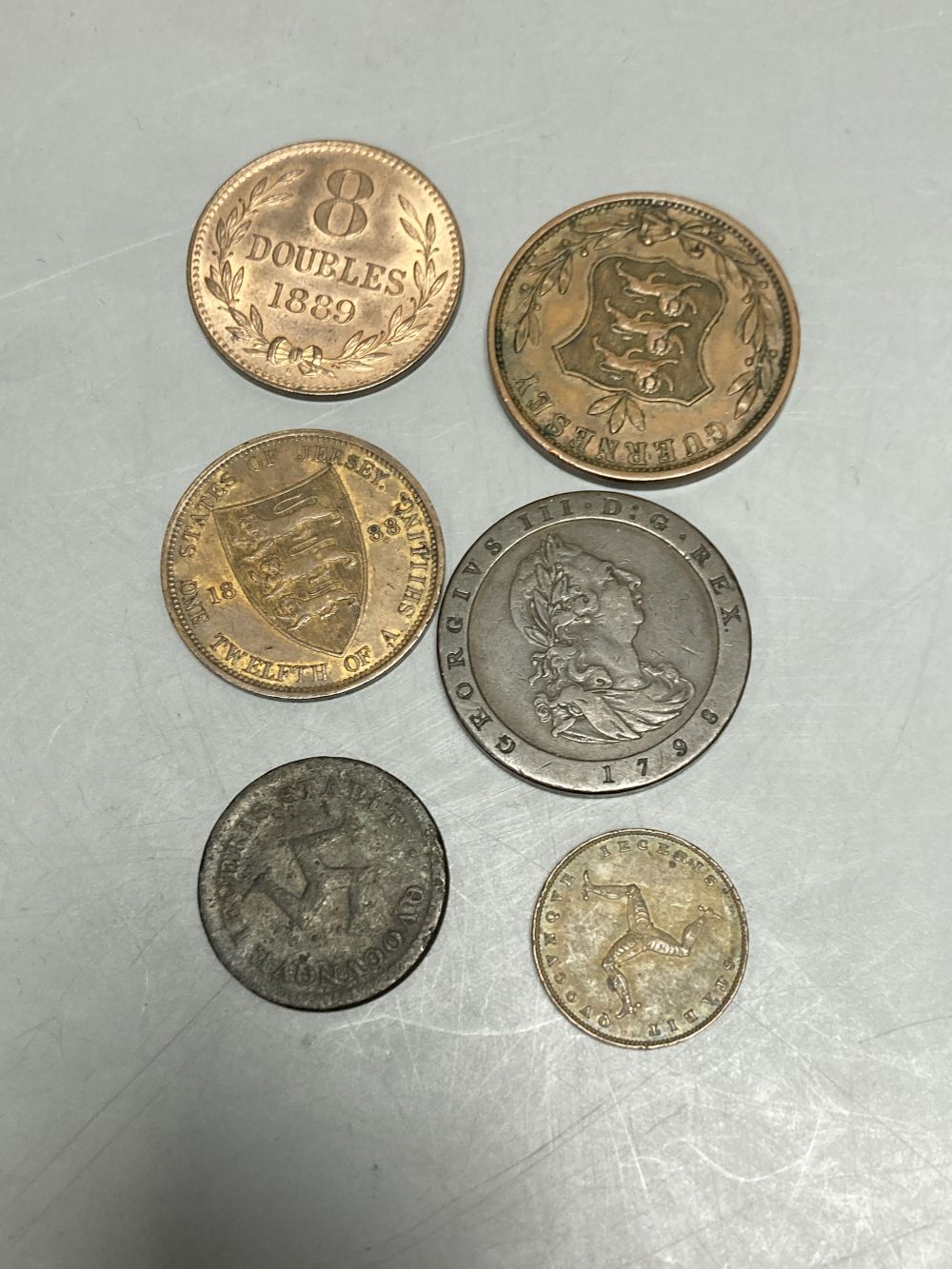 Isle of Man and Channel Islands coins, (6)